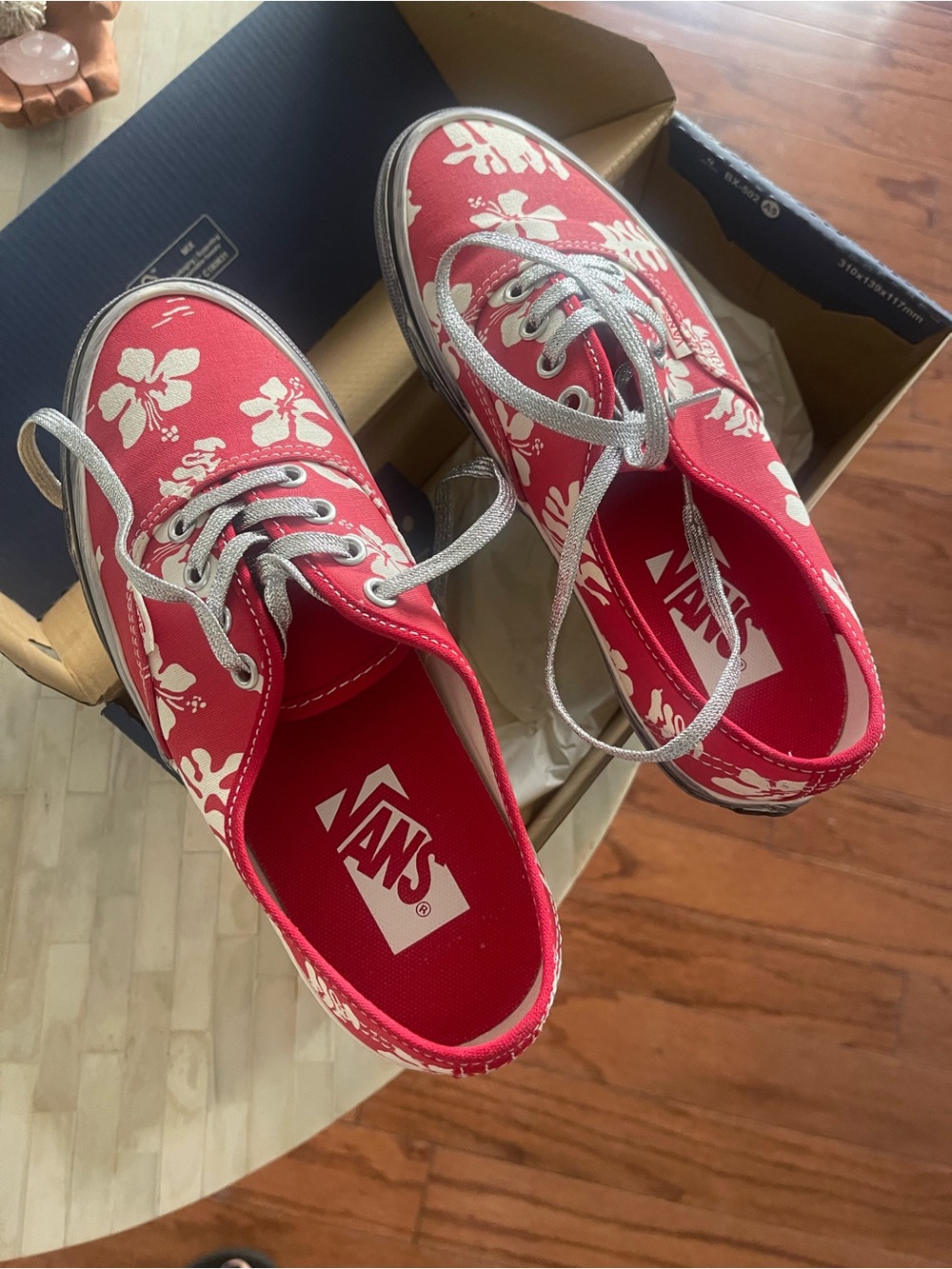 Vans Red Canvas Floral Low-Top Sneakers with White Hibiscus Print